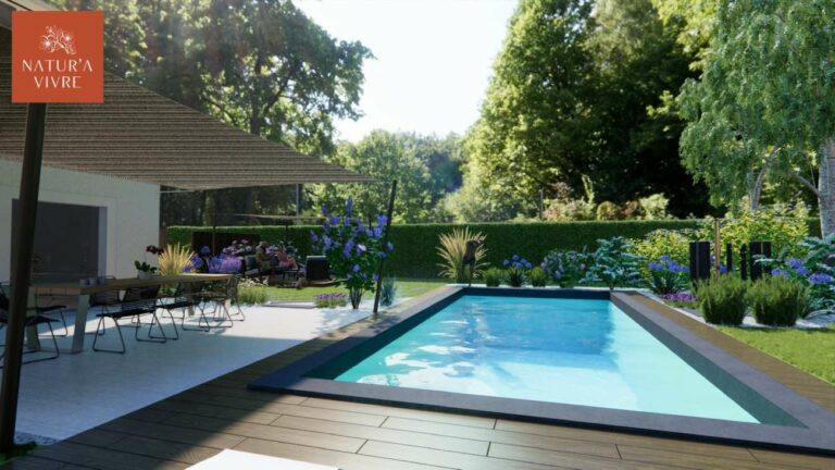 Piscine et salon de jardin - Natur'a Vivre aménagement paysager